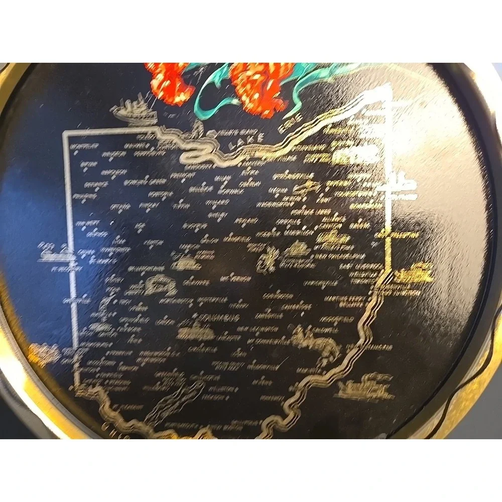 Vintage‎ Metal/Tin Souvenir Ohio State Tray State Flower Scarlet Carnation